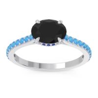 Black Onyx Ring In Palladium With Blue Sapphire And Swiss Blue Topaz Mahavisa Oval Classic Ring