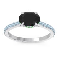Black Onyx Ring In Palladium With Emerald And Aquamarine Mahavisa Oval Classic Ring