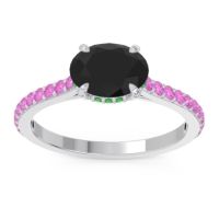 Black Onyx Ring In Platinum With Emerald And Pink Tourmaline Mahavisa Oval Classic Ring