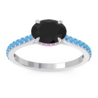 Black Onyx Ring In Palladium With Pink Tourmaline And Swiss Blue Topaz Mahavisa Oval Classic Ring