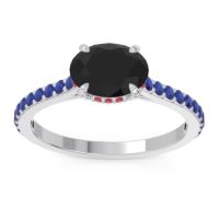 Black Onyx Ring In Palladium With Ruby And Blue Sapphire Mahavisa Oval Classic Ring