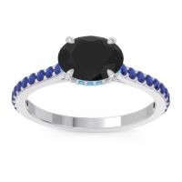 Black Onyx Ring In Palladium With Swiss Blue Topaz And Blue Sapphire Mahavisa Oval Classic Ring