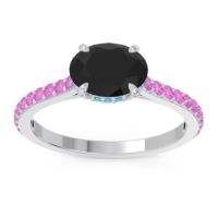Black Onyx Ring In Palladium With Swiss Blue Topaz And Pink Tourmaline Mahavisa Oval Classic Ring