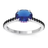 Lab Blue Sapphire Ring In Platinum With Amethyst And Black Onyx Mahavisa Oval Classic Ring