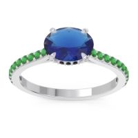 Lab Blue Sapphire Ring In Palladium With Black Onyx And Emerald Mahavisa Oval Classic Ring