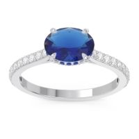 Lab Blue Sapphire Ring In Palladium With Blue Sapphire And Lab Diamond Mahavisa Oval Classic Ring