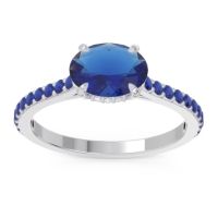 Lab Blue Sapphire Ring In 18k White Gold With Lab Diamond And Blue Sapphire Mahavisa Oval Classic Ring