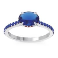 Lab Blue Sapphire Ring In Palladium With Garnet And Blue Sapphire Mahavisa Oval Classic Ring
