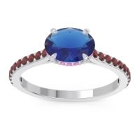 Lab Blue Sapphire Ring In Palladium With Pink Tourmaline And Garnet Mahavisa Oval Classic Ring
