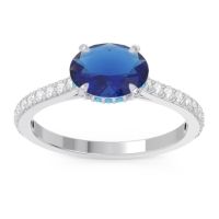 Lab Blue Sapphire Engagement Ring In Palladium With Swiss Blue Topaz And Diamond - Mahavisa Oval Classic Ring