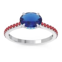 Lab Blue Sapphire Ring In Platinum With Swiss Blue Topaz And Ruby Mahavisa Oval Classic Ring
