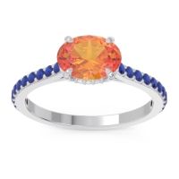 Citrine Ring In 18k White Gold With Lab Diamond And Blue Sapphire Mahavisa Oval Classic Ring