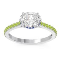 Diamond Ring In Palladium With Blue Sapphire And Peridot Mahavisa Oval Classic Ring
