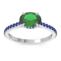 Lab Emerald Ring In 18k White Gold With Blue Sapphire Mahavisa Oval Classic Ring