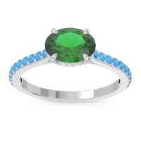 Lab Emerald Ring In Platinum With Lab Diamond And Swiss Blue Topaz Mahavisa Oval Classic Ring