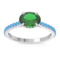 Lab Emerald Ring In 18k White Gold With Emerald And Swiss Blue Topaz Mahavisa Oval Classic Ring