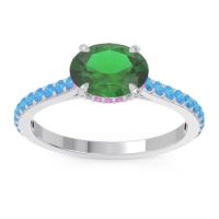 Lab Emerald Ring In Palladium With Pink Tourmaline And Swiss Blue Topaz Mahavisa Oval Classic Ring
