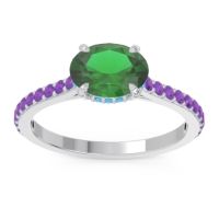 Lab Emerald Ring In Palladium With Swiss Blue Topaz And Amethyst Mahavisa Oval Classic Ring