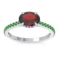 Garnet Ring In 14k White Gold With Amethyst And Emerald Mahavisa Oval Classic Ring