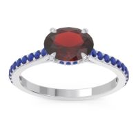 Garnet Ring In Platinum With Blue Sapphire Mahavisa Oval Classic Ring