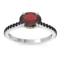 Garnet Ring In Palladium With Emerald And Black Onyx Mahavisa Oval Classic Ring