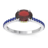 Garnet Ring In 18k White Gold With Peridot And Blue Sapphire Mahavisa Oval Classic Ring