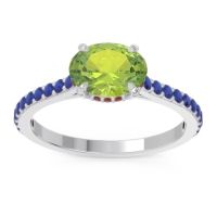 Peridot Ring In Palladium With Garnet And Blue Sapphire Mahavisa Oval Classic Ring