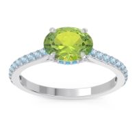 Peridot Ring In Platinum With Swiss Blue Topaz And Aquamarine Mahavisa Oval Classic Ring