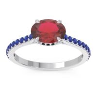 Lab Ruby Ring In Platinum With Black Onyx And Blue Sapphire Mahavisa Oval Classic Ring