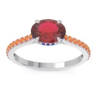 Lab Ruby Ring In Platinum With Blue Sapphire And Citrine Mahavisa Oval Classic Ring