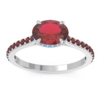 Lab Ruby Ring In Palladium With Swiss Blue Topaz And Garnet Mahavisa Oval Classic Ring