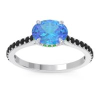 Swiss Blue Topaz Ring In 18k White Gold With Emerald And Black Onyx Mahavisa Oval Classic Ring