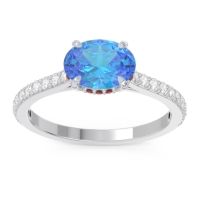 Swiss Blue Topaz Ring In 14k White Gold With Garnet And Lab Diamond Mahavisa Oval Classic Ring