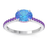 Swiss Blue Topaz Ring In Palladium With Pink Tourmaline And Amethyst Mahavisa Oval Classic Ring