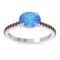 Swiss Blue Topaz Ring In 18k White Gold With Pink Tourmaline And Garnet Mahavisa Oval Classic Ring