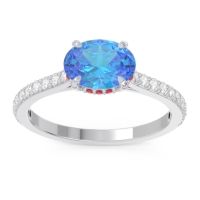 Swiss Blue Topaz Engagement Ring In Palladium With Ruby And Diamond - Mahavisa Oval Classic Ring