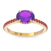 Amethyst Ring In 18k Yellow Gold With Ruby Mahavisa Oval Classic Ring