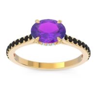 Amethyst Ring In 14k Yellow Gold With Aquamarine And Black Onyx Mahavisa Oval Classic Ring