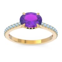 Amethyst Ring In 14k Yellow Gold With Black Onyx And Aquamarine Mahavisa Oval Classic Ring
