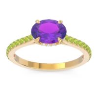 Amethyst Ring In 14k Yellow Gold With Lab Diamond And Peridot Mahavisa Oval Classic Ring