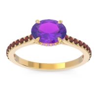 Amethyst Ring In 14k Yellow Gold With Pink Tourmaline And Garnet Mahavisa Oval Classic Ring