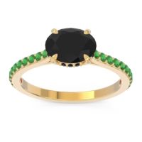 Black Onyx Ring In 14k Yellow Gold With Emerald Mahavisa Oval Classic Ring