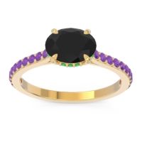 Black Onyx Ring In 18k Yellow Gold With Emerald And Amethyst Mahavisa Oval Classic Ring