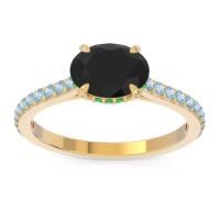 Black Onyx Ring In 18k Yellow Gold With Emerald And Aquamarine Mahavisa Oval Classic Ring