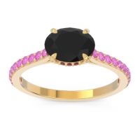 Black Onyx Ring In 18k Yellow Gold With Garnet And Pink Tourmaline Mahavisa Oval Classic Ring