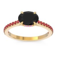 Black Onyx Ring In 18k Yellow Gold With Pink Tourmaline And Ruby Mahavisa Oval Classic Ring