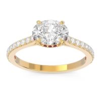 Diamond Ring In 18k Yellow Gold With Garnet And Lab Diamond Mahavisa Oval Classic Ring