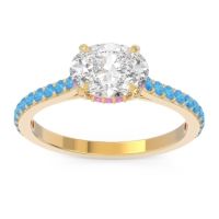 Diamond Ring In 14k Yellow Gold With Pink Tourmaline And Swiss Blue Topaz Mahavisa Oval Classic Ring