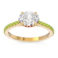 Diamond Ring In 18k Yellow Gold With Ruby And Peridot Mahavisa Oval Classic Ring