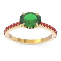 Lab Emerald Ring In 18k Yellow Gold With Black Onyx And Ruby Mahavisa Oval Classic Ring